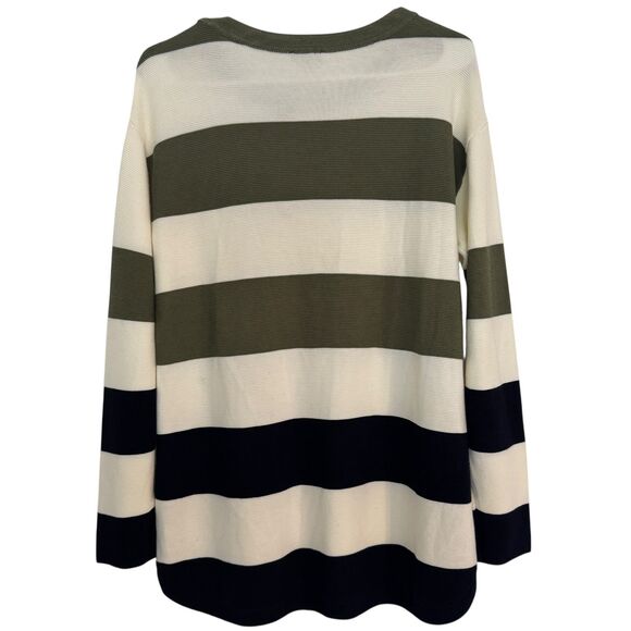 NWOT Talbots Women's SMALL Color Block Crewneck Sweater, Cream, NVB, Olive Green - Picture 3 of 7